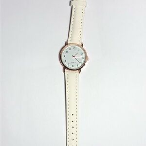 White Quartz Watch with Leather Strap